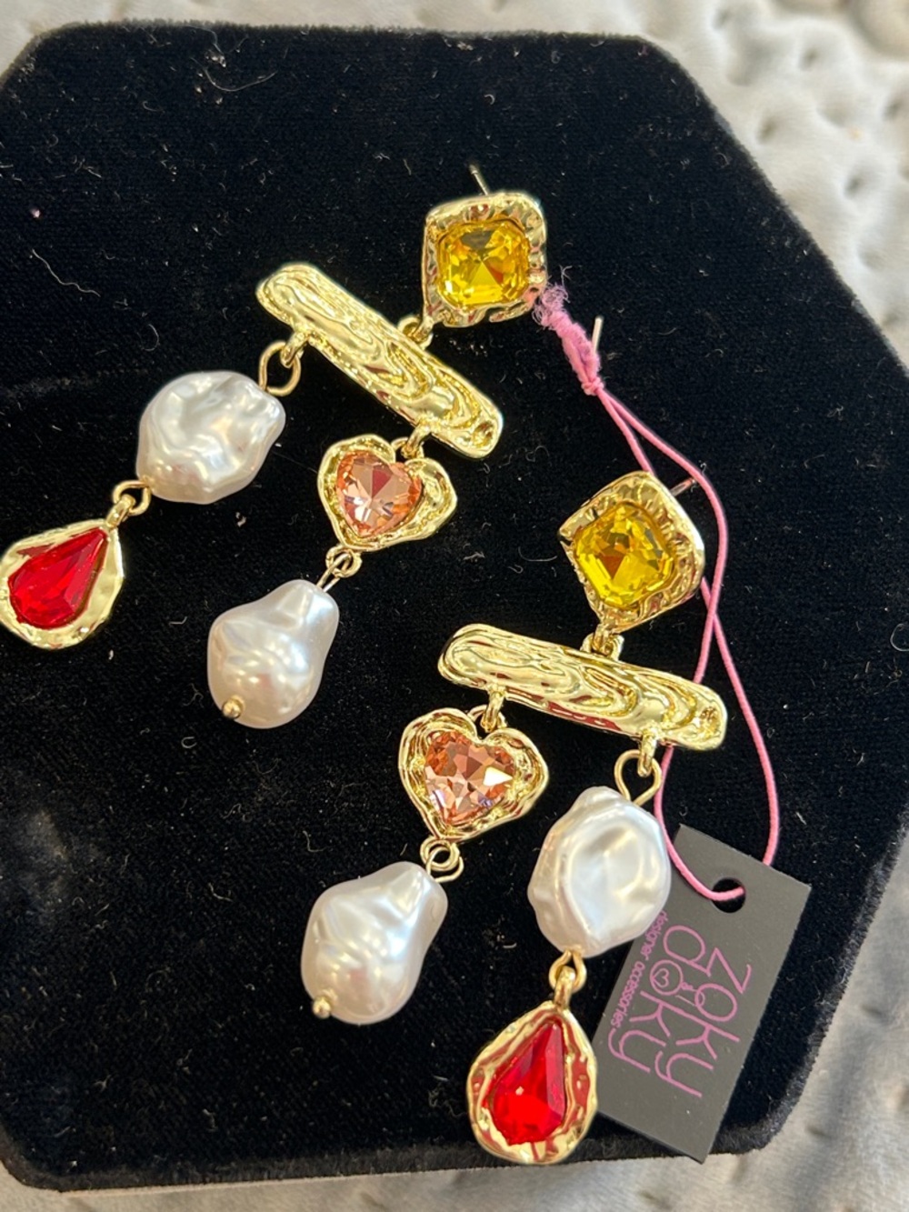 Multi-Colored Drop Earrings with Pearls-NWT